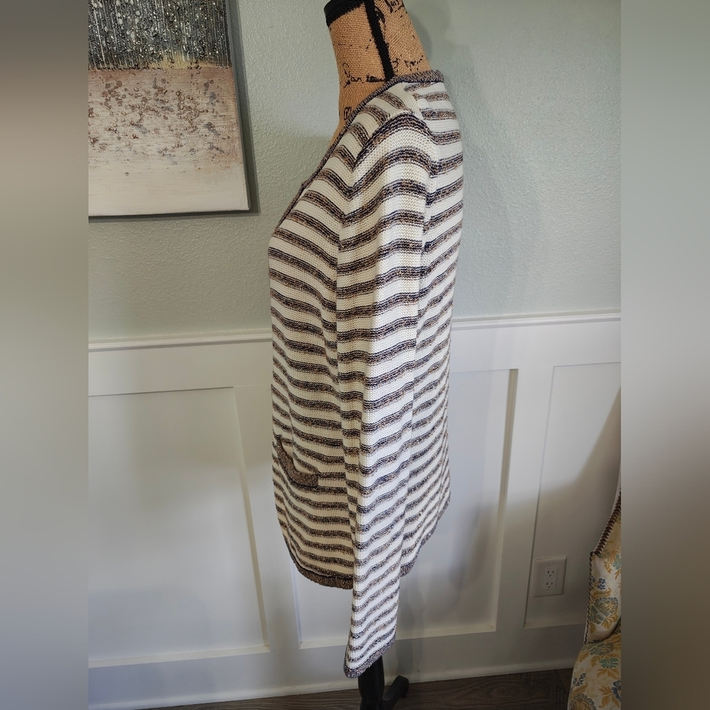 Banana Republic Striped Navy And White Cardigan Gold Foil Thread - Picture 4 of 7